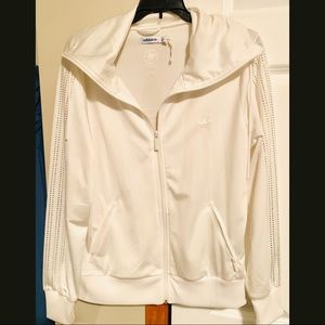 White Adidas Rhinestone zip track jacket large